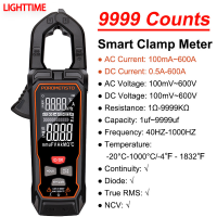 คีม CM01แคลมป์มิเตอร์ดิจิตอลหน้าจอขนาดใหญ่9999ตัววัดแรงดันไฟฟ้ากระแสตรง/กระแสสลับ600V 600A AC RMS จริงช่วงอัตโนมัติความจุโอห์มความจุ Hz แอมมิเตอร์