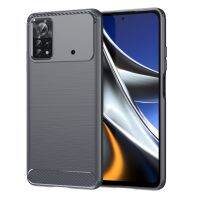 (คลังสินค้าพร้อม) สำหรับ Xiaomi Poco X4 Pro 5G คาร์บอนไฟเบอร์เนื้อลายขนแปรงเคสโทรศัพท์ TPU (สีดำ)