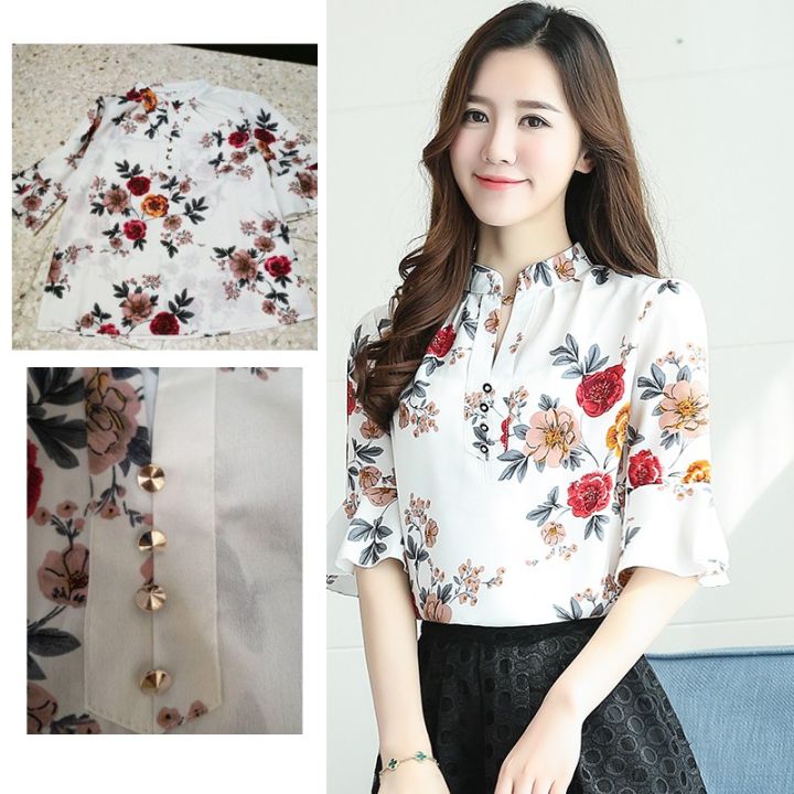 floral-blouse-ashion-korean-tops-summer-short-sleeve-plus-size-shirt-lady