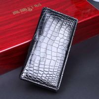 100%Genuine Crocodile Leather bil-fold Wallet Aligator Leather Belly long mens Wallet Business Card Holder Money Clip Men Purse
