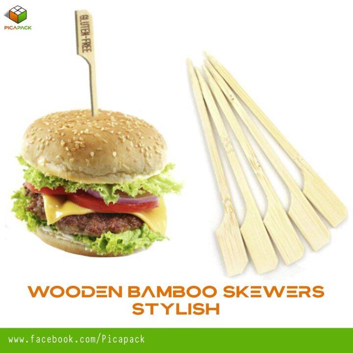 100pcs Wooden Bamboo Skewers Stylish Barbeque BBQ Sticks, Burger