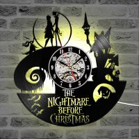 Hot sell Nightmare Before Christmas Theme CD Record LED Clock 3D Classic Mute Hanging Wall Clock Creative Antique Style Halloween Clock