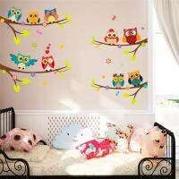 cartoon owl branch wall decals for kids rooms living room bedroom home decor diy animal wall stickers pvc posters mural art Wall Stickers  Decals