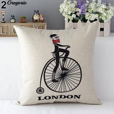 Gre London Characters Flag Bus Linen Cushion Throw Pillow Cover Case Pillowcase