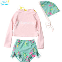 Girl Two Pieces Suit Swimsuit Children Long Sleeve Beachwear 2-10 Year Kid Cute Swimwear Plus Size Baby Bathing Suit