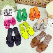 Dép nữ HM da xước đế gỗ HALEY STORE quai ngang chữ H nhiều màu rẻ bền đẹp