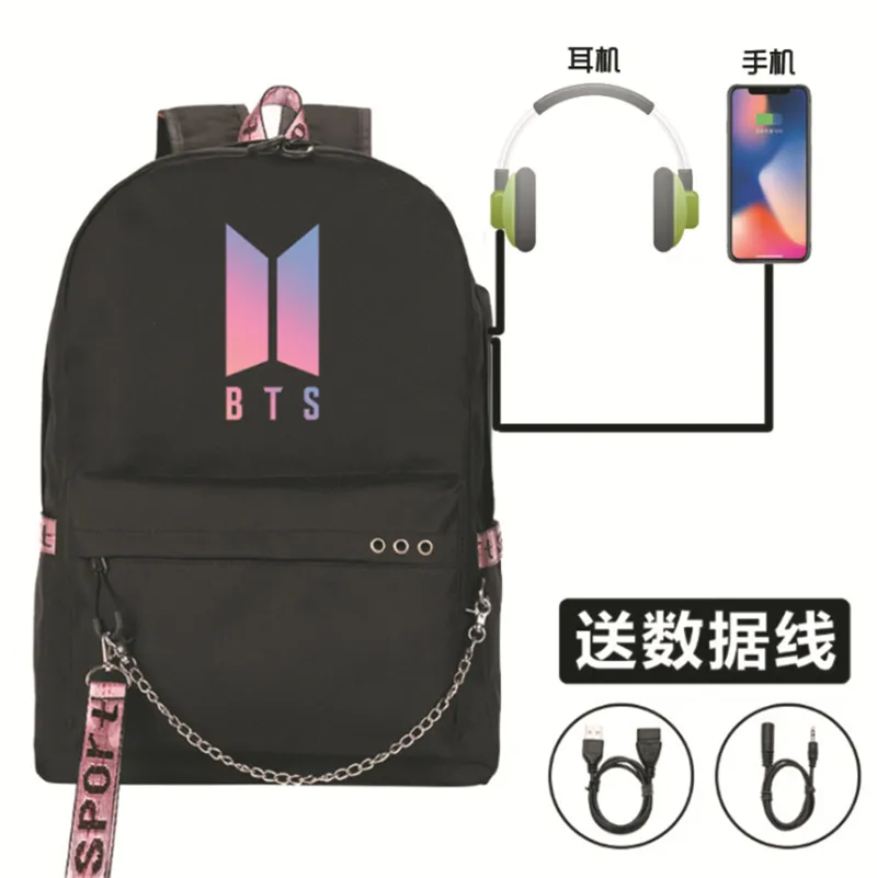 B T S Bulletproof Boys Members Cartoon Cute School Bag Backpack BTS Backpack  USB Charging Peripheral School Bag | Lazada PH