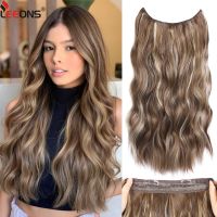 Two Clips Invisible Wire Hair Extensions Synthetic Long Wavy Black Brown One Piece False Hairpiece Hair Extension For Women Wig  Hair Extensions  Pads