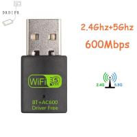 DRDIPR อะแดปเตอร์เครือข่าย WIFI BT + AC600 WLAN dongle ตัวรับสัญญาณ WiFi การ์ดเครือข่ายการ์ด เล่นและเล่น ไดรเวอร์ฟรี สำหรับแล็ปท็อป/สมาร์ทโฟน /แท็บเล็ต/