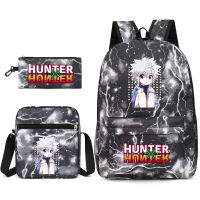 HUNTER x HUNTER กระเป๋าเป้สำหรับผู้ชายและผู้หญิง กระเป๋าหนังสือนักเรียน ระบายอากาศได้ดี , ลดภาระ กระเป๋าเป้สามชิ้น