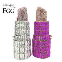 Boutique De FGG Novelty ลิปสติกกระเป๋าคลัทช์สำหรับผู้หญิงคริสตัลเย็นกระเป๋า Party Dinner Rhinestone กระเป๋าถือและ Purses