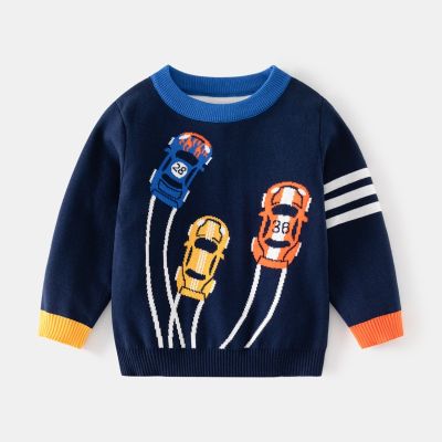 2-8T Cars Print Boys Sweater Toddler Kid Baby Boys Clothes Winter Warm Knit Pullover Top Long Sleeve Loose Childrens Knitwear