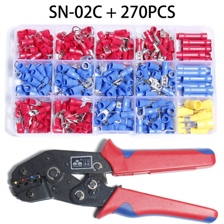 SN-02C mini hand Crimping Tool 0.25-2.5mm² Adjustable Crimper pliers with 270pcs Cable Lugs Assortment Kit wire crimp set Cold