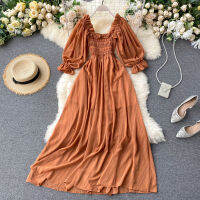 2021 New Bubble Sleeve Chiffon Beach Dress