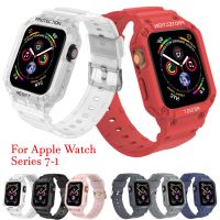 ◇✉ เคสป้องกันสายยางสำหรับ Apple Watch Band 42/44 มม. 45 มม. สร้อยข้อมือแบบใสอุปกรณ์เสริมสำหรับ IWatch Series 7 Se 6 5 4