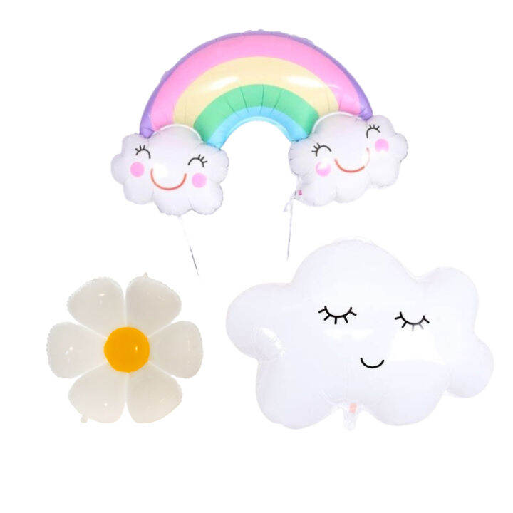 BALON FOIL TEMA AWAN DAN BUNGA MATAHARI BALON PESTA HAPPY BIRTHDAY HBD