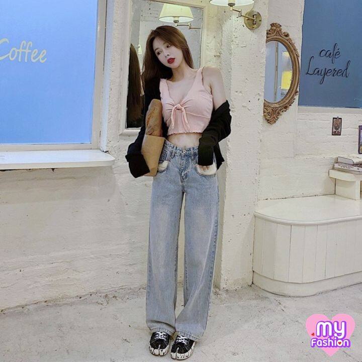 myf-มาใหม่-เสื้อกล้ามครอปสีชมพูอ่อน-ชายแต่งมัดโบว์