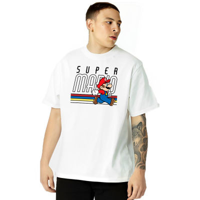 เสื้อยืด Unisex คุณภาพดี   (S-5XL) cotton 100%  การ์ตูนคนอ้วน เสื้อยืดผู้ชายแฟชั่น Nintendo Boys Super Mario Classic Vintage Throwback Mario Graphic T-shirt