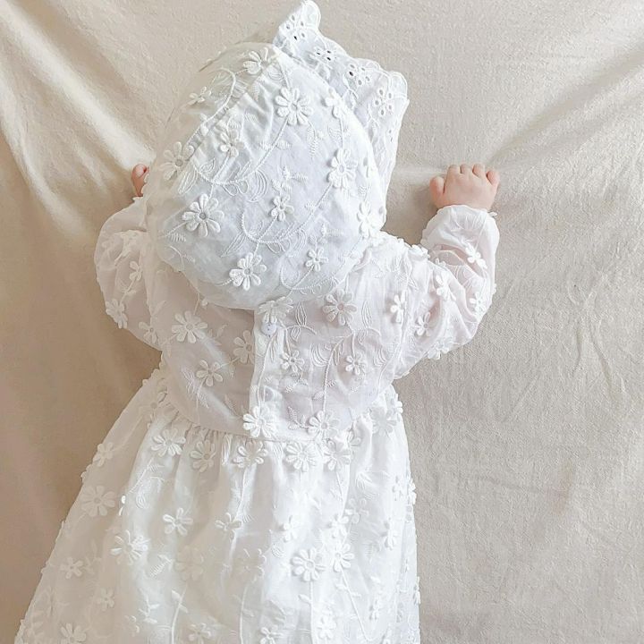 กับหมวก-0-2ปี-ทารกแรกเกิดสีขาวดอกไม้แต่งตัว-ชุดเจ้าหญิงวันเกิด