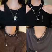 [COD] Diamond-encrusted cross necklace autumn and winter fashion personality sweater chain sweet cool style high-end female