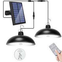 Double Head Solar Pendant Light with Shed Light 3 Modes Waterproof Solar Powered Hanging Lights with Remote for Garden Corridor