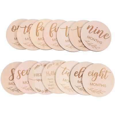 14Pcs Wooden Baby Monthly Milestone Cards, Baby Milestone Discs for Photo Props Baby Shower Gifts