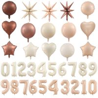 ✈ Brown Beige Cream Heart Balloons Air Happy Birthday Baloons 1 2 3 4 5 6 Babyshower Number Foil Balloon Helium Baby Shower Globos