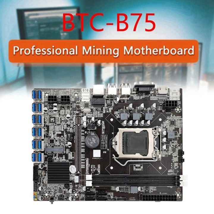 b75-12usb-btc-miner-motherboard-cpu-2x4g-ddr3-ram-128g-ssd-cpu-fan-thermal-pad-sata-cable-12-gpu-lga1155-ddr3-slot-msata