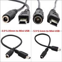 3A DC Power Jack Female 3.5mm x1.35mm / 5.5mmx2.1mm to Mini USB 5 Pin Male Cable 20cm Black for MP3 Camera