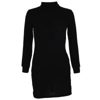 Fashion Women Solid Color Knitted Dress Autumn Winter High Neck Sexy Sweater Long Sleeve Pencil Mini Dress