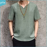 CODLiang Te T Shirt Lelaki Summer Men T-shirts Casual Loose Linen Short Sleeves Tshirt - 7 Colors Plus Size