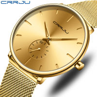 CRRJU Mens Casual Sports Waterproof Watches Luxury Analog Quartz Wrist Watch for Men Stainless Steel Gold Watches 2021