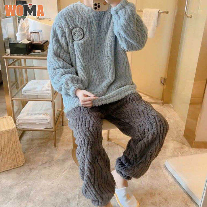 WOMA Đồ Ngủ Nam Dày Dặn Mùa Đông Mới Bộ Đồ Ngủ Đôi Ấm Áp Bằng Woma Đồ Ngủ Nam Dày Dặn Mùa Đông Mới Bộ Đồ Ngủ Đôi Ấm Áp Bằng