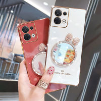 เคสสำหรับ OPPO Reno8 4G / Reno8 5G / Reno8 Pro 5G / Reno8 T 4G / Reno8 T 5G / Reno8 Z 5G เคสพร้อมกระจกแต่งหน้ากรอบสี่เหลี่ยมเคลือบเงาสำหรับเด็กผู้หญิงเคสด้านหลังโทรศัพท์กันกระแทกซิลิโคนเคสมือถือ