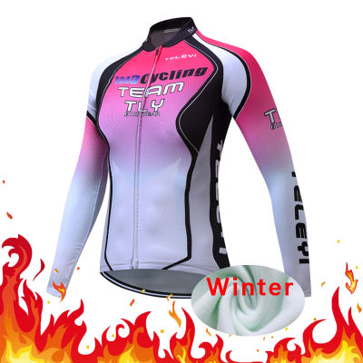 Winter Womens Thermal Fleece Shirt Clothes Cycling Clothing Road Bike Blouses Long Sleeve Jersey Bicycle Maillot Retro Top