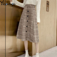 Vintage Plaid Long Skirt Female Midi Umbrella Skirt Women Autumn 2021 New Winter Long Skirt Korean High Waist A-Line Midi Skirt