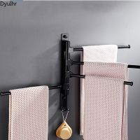 DyuIhr modern minimalist bathroom space aluminum wall-mounted black rotating towel bar movable towel rack bathroom accessories