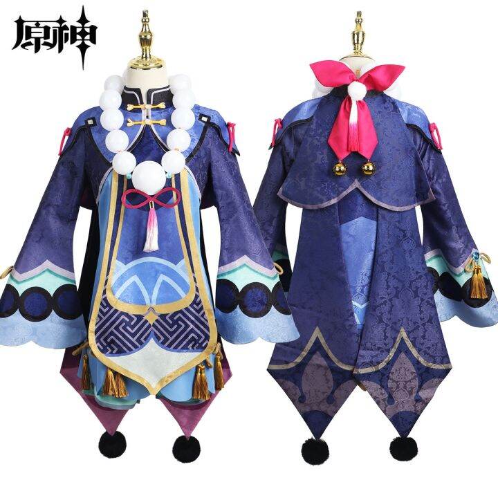 qiqi-cosplay-costume-genshin-impact-zombie-dress-hat-shoes-anime-wig-halloween-clothes-christmas-wig-outfit-roleplay-costume