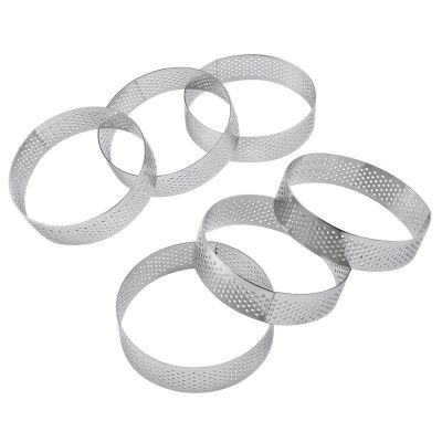 6 Pack Stainless Steel Tart Rings, Heat-Resistant Perforated Cake Mousse Ring,Cake Ring Mold,Round Cake