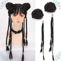 LANLAN Kung Fu Boxing Braids With Rubber Band Synthetic Twist Braided Hair Ponytail Extension Black