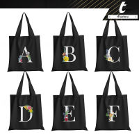 กระเป๋าผ้า tFactory A-Z สีดำ ถุงผ้า Tote Bag พิมพ์ลายเต็มใบ ลวดลาย สีสวย คมชัด กระเป๋าผ้าแฟชั่น