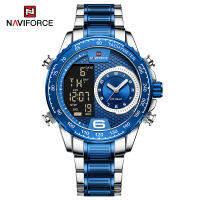 NAVIFORCE นาฬิกาลำลองสำหรับผู้ชายส่องสว่างกันน้ำแบบ Dual Time นาฬิกาข้อมือนาฬิกาดิจิตอลสร้อยข้อมือสแตนเลส Relógio Masculino