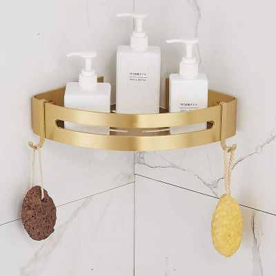 ☄❁ Tuqiu Corner Shelf Bathroom shelf Brushed Gold toilet vanity Aluminum bathroom storage wall Mounted punching wall hanging