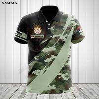 เสื้อยืดแขนสั้นระบายอากาศได้ลายธงชาติ Serbia Camo Army เสื้อโปโลลาย3D ทหารผ่านศึกยุโรป