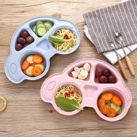 Cartoon Baby Toddler Plates Dish Food Fruit Tray Kids Car Shape Bowl Wheat Straw Child Feeding Plate Tableware