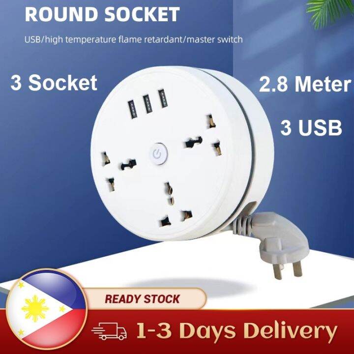 【COD】2.8M Extension outlet with switch usb cable power supply with