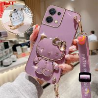 เคสมือถือสำหรับ OPPO Reno 8 PRO Reno 4F Reno 5F Reno 8T Reno 9 Pro Reno 5Z Reno 6Z แฟชั่นน่ารักแต่งหน้า Hello Kitty 3มิติชุบเคสมือจับสำหรับโทรศัพท์มือถือซิลิโคนนิ่มปกป้องด้านหลังด้วยสายคล้องแบบคาดตัว