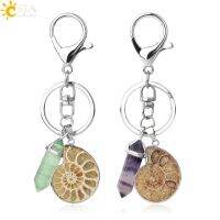 【CW】 CSJA Motorcycle Car Keychains Gem Stone Ammonite Fluorite Reiki Pendant Keyring Door Holder Trinket G366