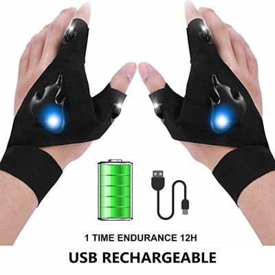 LED Flashlight Gloves Rechargeable Hands Free Light Gloves Halloween Christmas Gift Gadgets Tools for Outdoor Camping Fishing Adhesives Tape