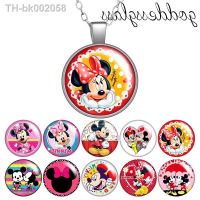 ✿ Cute Mickey Mouse Minnie mouse Kids Gift Round Glass glass cabochon silver plated/Crystal pendant necklace jewelry for Gift